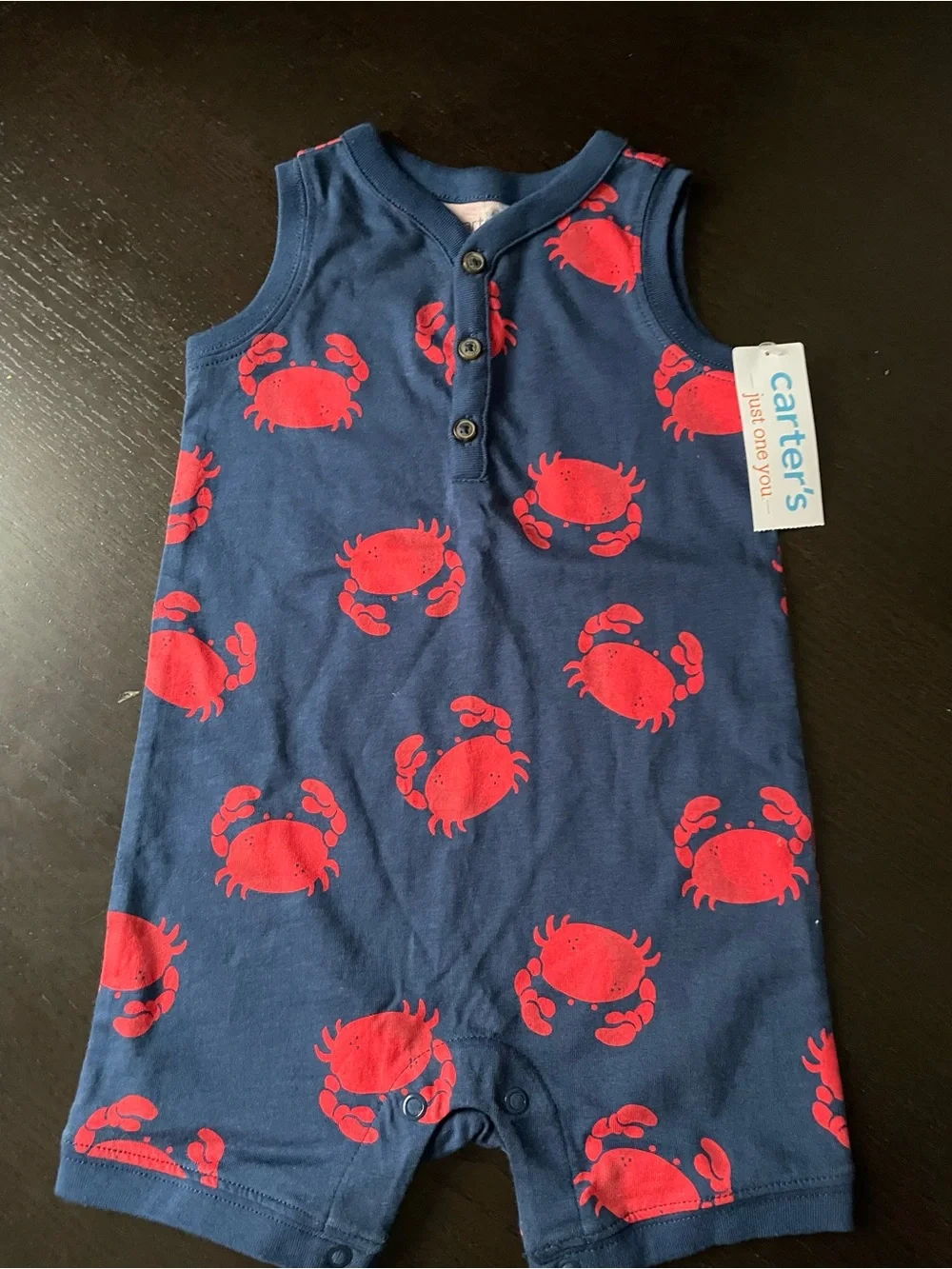 Carter's Navy Blue Romper with Red Crab Print